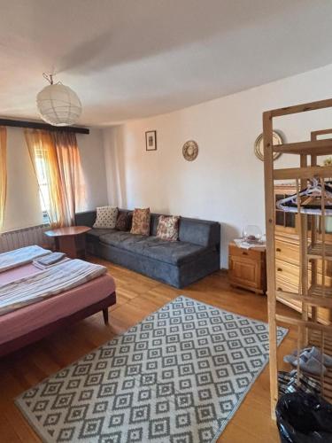 a living room with a couch and a bed at Guesthouse Nina in Sarajevo