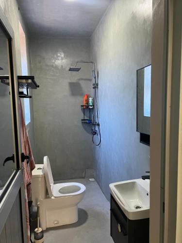 a bathroom with a toilet and a sink at Cosy Homes in Gulu