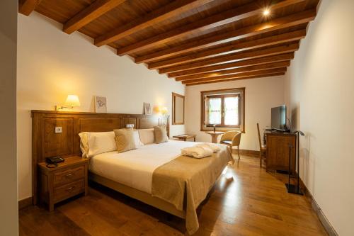 a bedroom with a large bed and a television at Pazo Arretén in Padrón