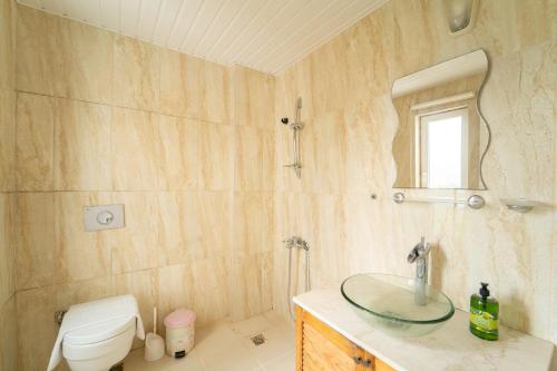 a bathroom with a sink and a toilet at Villa Mevsim in Kaş