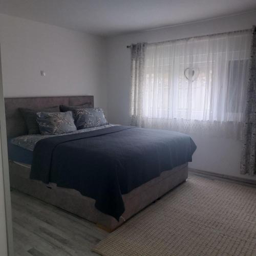a bedroom with a large bed and a window at Apartman Sava in Bosanski Šamac