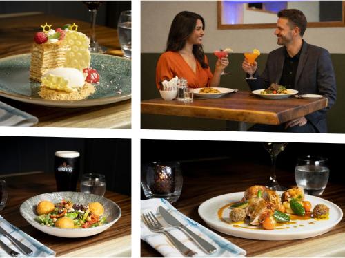 a group of four pictures of a table with food at The Kenmare Bay Hotel & Luxury Lodges Resort in Kenmare