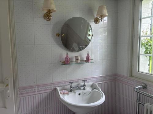 a bathroom with a sink and a mirror on the wall at Les 4 saisons in Menneville