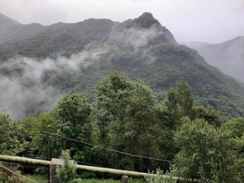a view of a mountain with trees and clouds at Nido Paradiso Nido, Balcone panoramico sulla Valle Soana in Ingria