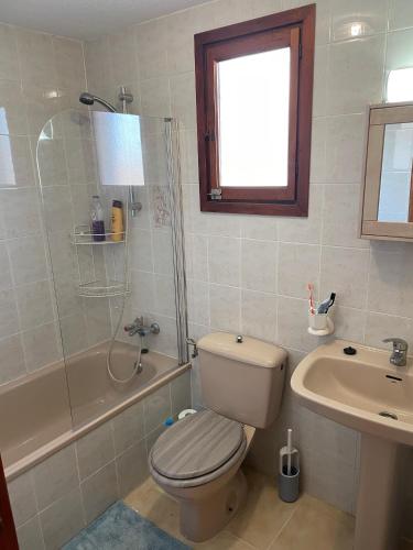 a bathroom with a toilet and a sink and a shower at Appartement calme et confort in La Florida