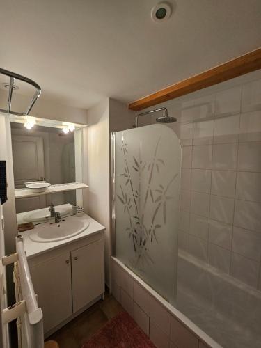a bathroom with a sink and a shower and a sink at Maison 3 étoiles à 50m mer plages îles nature piscine chauffée jacuzzi privé WIFI in Le Port-des-Barques