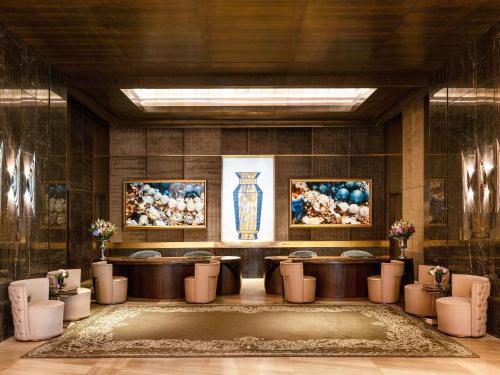 a rendering of a lobby with a vase on the wall at Raffles Istanbul in Istanbul