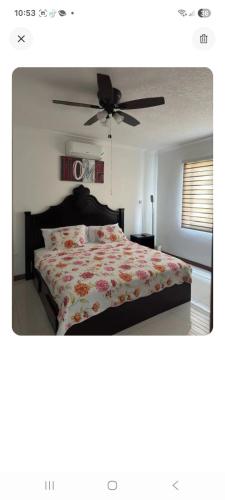 a bedroom with a bed and a ceiling fan at New Kingston Condo Apt in Kingston