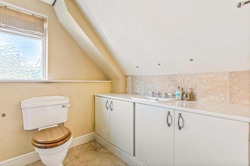 a bathroom with a toilet and a sink at The Coachmans Loft in Bix