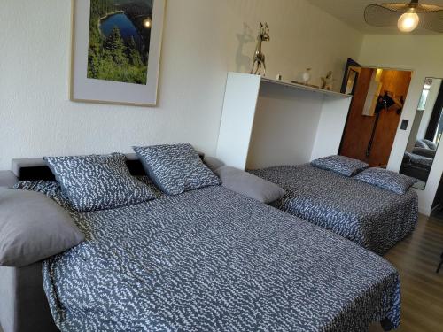 a bedroom with two beds and a couch at Le 408 des pistes in La Bresse