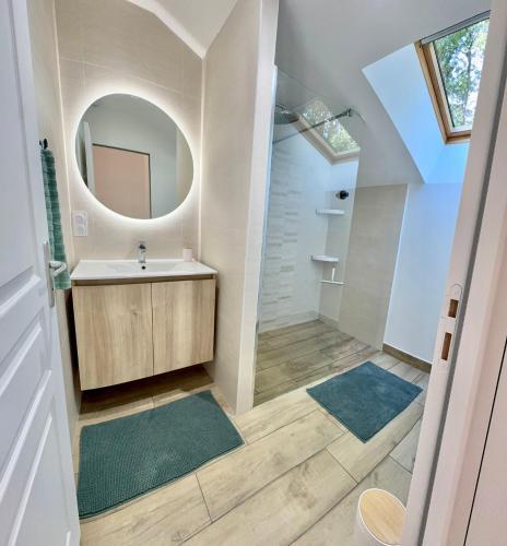 a bathroom with a sink and a mirror at Gîte Chez Armande in Surfonds