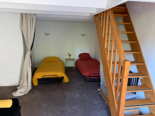 a room with a bunk bed and a ladder at Maison au bord de l'Erdre in La Chapelle-sur-Erdre