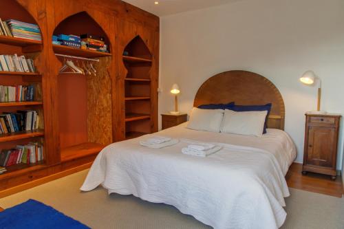 a bedroom with a bed and a book shelf at Pyrénées Mon Amour in Felluns