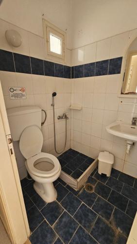 a bathroom with a toilet and a sink at Small Apartments Rooms Only in Perissa