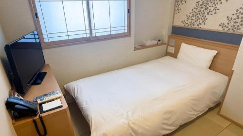 a small room with a bed and a television at Onyado Nono Asakusa Natural Hot Spring in Tokyo