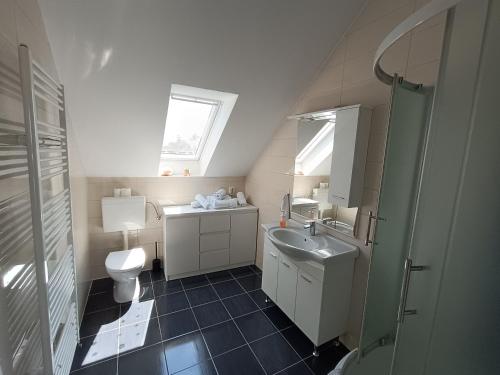 a small bathroom with a sink and a toilet at Hotel Guesthouse Stari Jasen in Zagreb