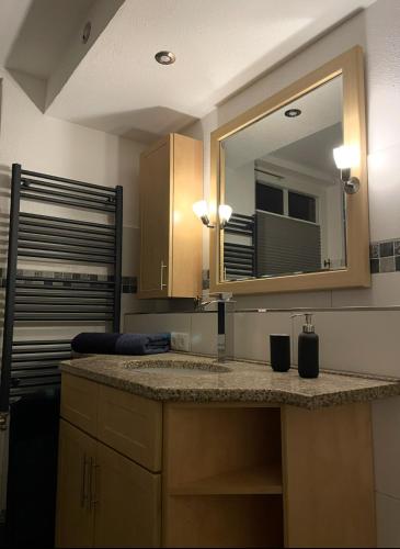 ein Badezimmer mit Waschbecken und Spiegel in der Unterkunft Ferienwohnung Eldeidyll in Neu Kaliß