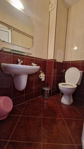 a bathroom with a toilet and a sink at Guest House Byki in Sveti Vlas