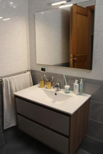 a bathroom with a sink and a mirror at Villa Severino Ferrari in Anzio in Anzio