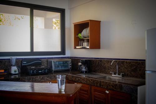 a kitchen with a sink and a counter top at Samara Ocean View in Sámara