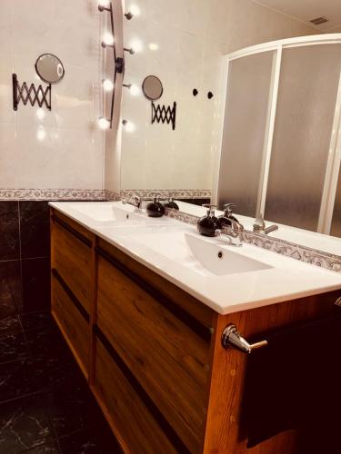 a bathroom with a sink and a mirror at Villa Alexandra 1 in Imárcoain