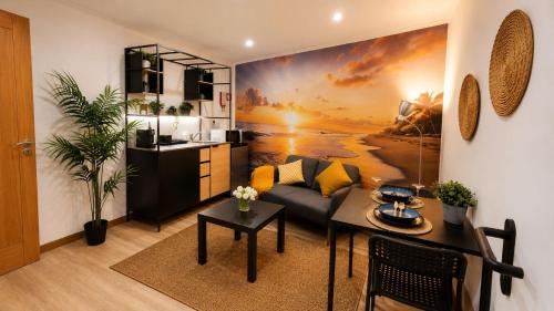 a living room with a couch and a table at 77 Lisbon Design Apartment near Airport, Lisbon, Amadora, Odivelas & Sintra in Caneças