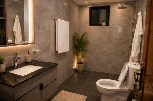 a bathroom with a sink and a toilet at Care Appartement in Kinshasa