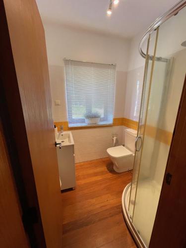 a bathroom with a toilet and a sink at Branca Countryside Retreat in Coruche