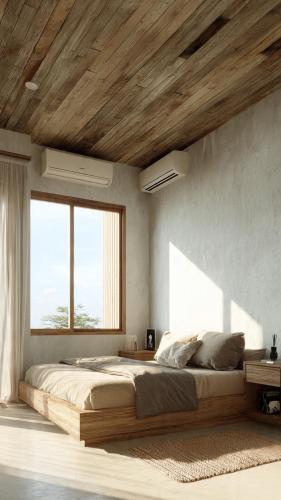 a bedroom with a large bed and a large window at the ockta omeah 2 in Semenyih