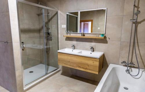 a bathroom with a tub and a sink and a shower at Lovačka kuća Mandičevac in Mandičevac