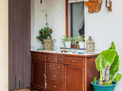 a wooden dresser with potted plants on top of it at Villa Rubén in Miengo