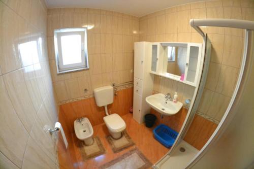 a small bathroom with a toilet and a sink at Ribarićevi dvori in Banjol