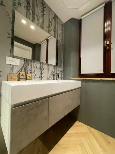 a bathroom with a large sink and a mirror at Residence Cavour 63 in Ravenna