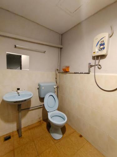 a bathroom with a toilet and a sink at Sea Lion Pulau Ketam Inn in Bagan Teochew