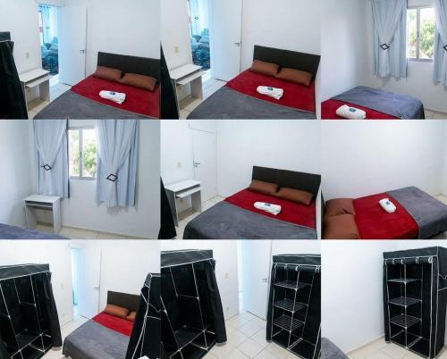 four pictures of a room with two beds in it at Acalmaria Residence in Macaé
