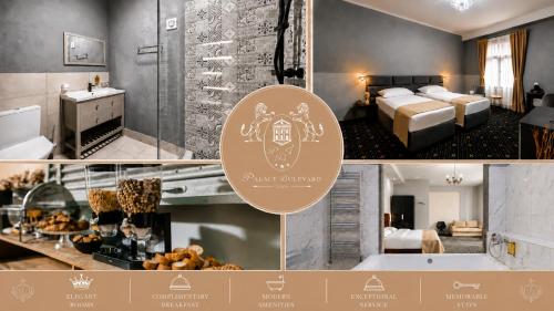 a collage of photos of a hotel room at Palace Bulevard Inn in Cluj-Napoca