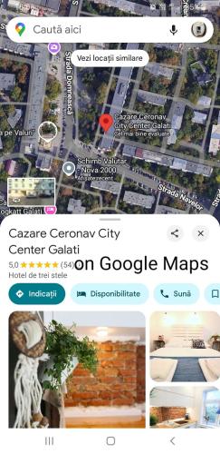a screenshot of a google maps page of a city at Cazare Ceronav CityCenter Galati in Galaţi