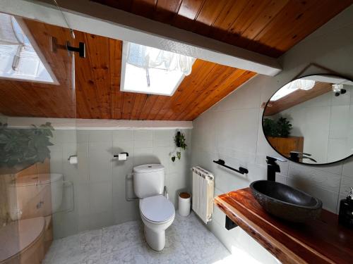 a bathroom with a toilet and a sink at Atico de madera Apartamento en Rinlo, RIBADEO in Ribadeo
