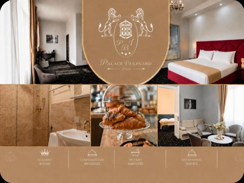 a collage of photos of a hotel room at Palace Bulevard Inn in Cluj-Napoca