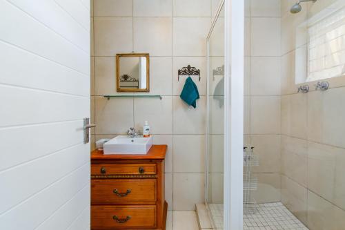 a bathroom with a sink and a shower at Barnacle Tree in Somerset West