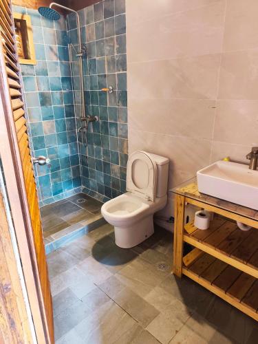 ein Badezimmer mit Toilette, Dusche und Waschbecken in der Unterkunft Vila Anambo in Monteforte