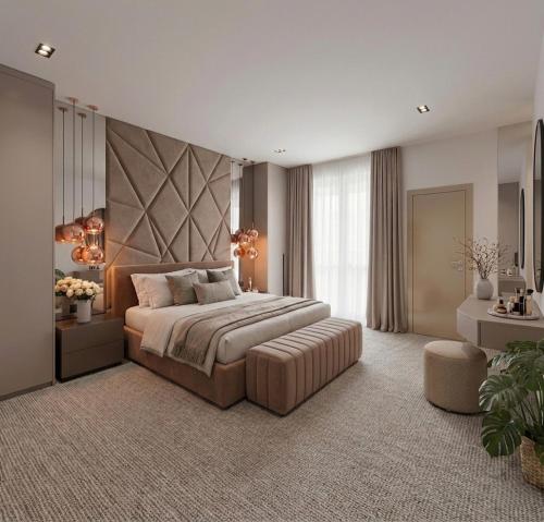 a bedroom with a large bed and a large window at Villa JAM in Kaštela