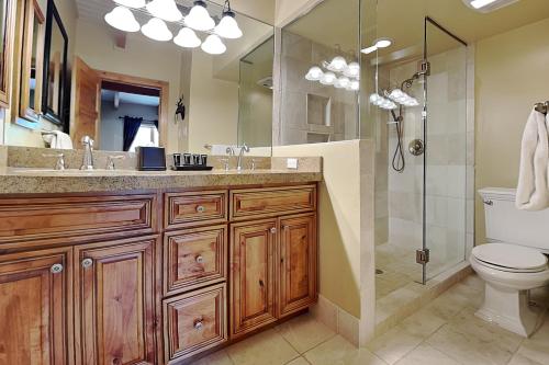 a bathroom with a sink and a toilet and a shower at Timberline Condominiums 2 Bedroom Deluxe Unit D2D in Snowmass Village