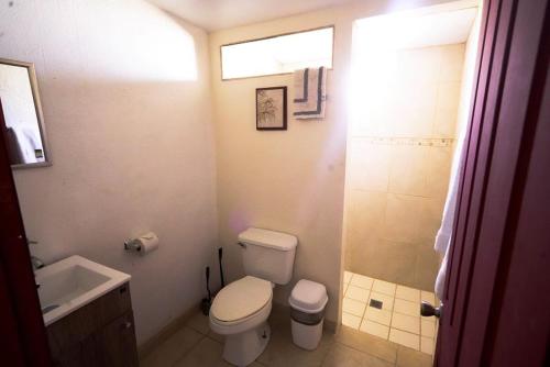 a bathroom with a toilet and a sink and a shower at Rancho Percebu Beach Studio 5 in San Felipe