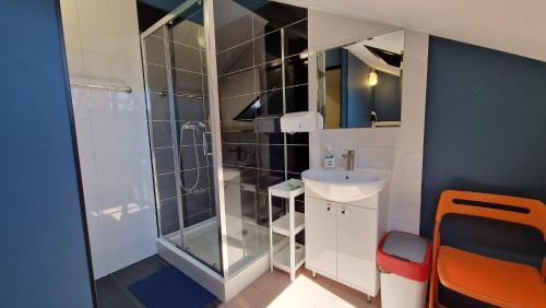 a bathroom with a shower and a sink at Hello Bielsko Biała in Bielsko-Biała