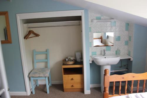 a bathroom with a sink and a chair in a room at Half Moon Inn in Llanthony