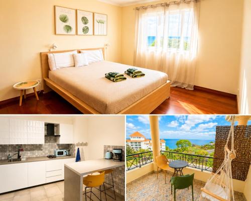 a hotel room with a bed and a balcony at Ocean Breeze in Caniço