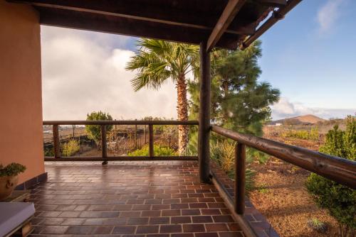 a view from the porch of a house with a palm tree at Finca Vilaflor in Vilaflor