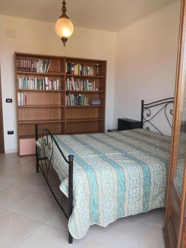 a bedroom with a bed and a book shelf at Domo Mea in Orgosolo