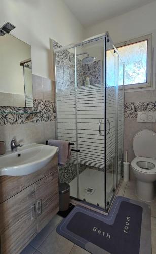 a bathroom with a shower and a sink and a toilet at Residenza Tulipano in Eraclea Mare